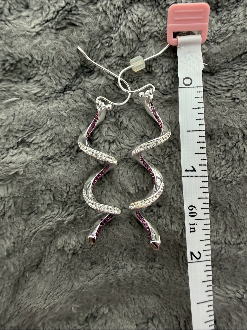 Silver Twisted Drop Earrings with Purple Accent